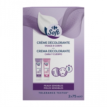 Crema decolorante cara y cuerpo para pieles sensibles Carrefour Soft pack de 2 unidades de 75 ml. 
