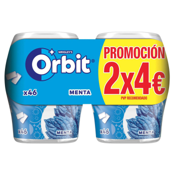 Chicles sabor menta Orbit sin azúcar pack 2 unidades de 64 g. 2 x 64 g