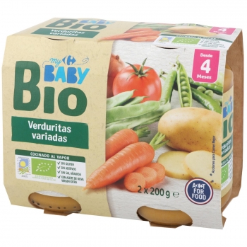 Tarrito de verduritas variadas desde 4 meses ecológico Carrefour Baby Bio pack de 2 unidades de 200 g