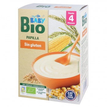 Papilla infantil con cereales desde 4 meses ecológico Carrefour Baby Bio sin gluten 400 g.