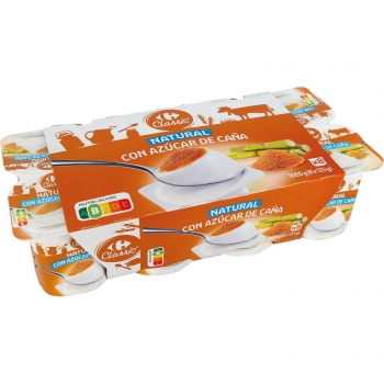Yogur natural con azúcar de caña Carrefour Classic' pack de 8 unidades de 125 g.