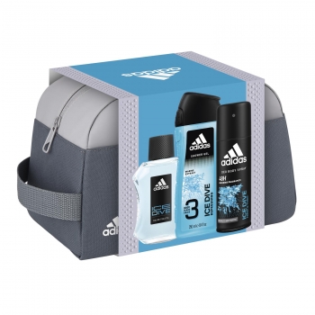 Estuche Adidas Ice Dive: colonia 100 ml, desodorante body spray 150 ml, gel de ducha 3 en 1 250 ml y neceser 1 ud.