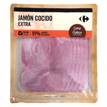 Jamón Cocido Extra en lonchas Carrefour sin gluten y sin lactosa 180 g
