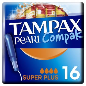 Tampones super plus Pearl Compak Tampax 16 ud.