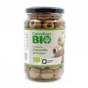 Aceituna manzanilla sin hueso ecológica Carrefour Bio 160 g.