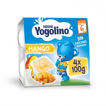 Postre lácteo mango desde 6 meses sin azúcar añadido Nestlé Yogolino sin gluten pack de 4 unidades de 100 g.