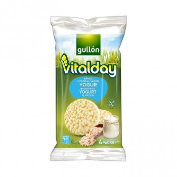 Tortitas de arroz integral sabor yogur Vitalday Gullón sin gluten 125 g.
