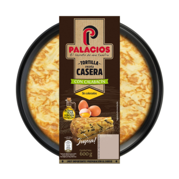 Tortilla receta casera con calabacín y huevos camperos Palacios sin gluten sin lactosa Palacios 600 g.