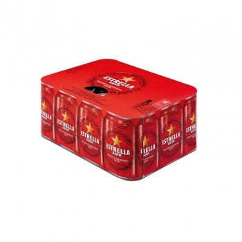 Cerveza rubia Estrella Damm mediterránea pack de 12 latas de 33 cl.