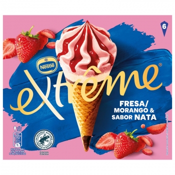 Conos con helado de fresa y nata Extreme Nestlé 6 ud.