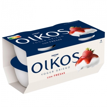 Yogur griego con fresas Danone Oikos pack de 4 unidades de 110 g.