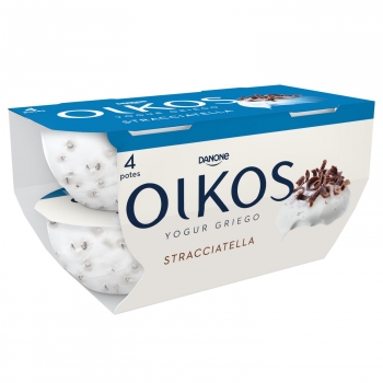 Yogur griego con stracciatella Danone Oikos sin gluten pack de 4 unidades de 110 g.