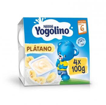 Postre lácteo de plátano desde 6 meses Nestlé Yogolino sin aceite de palma pack de 4 unidades de 100 g.