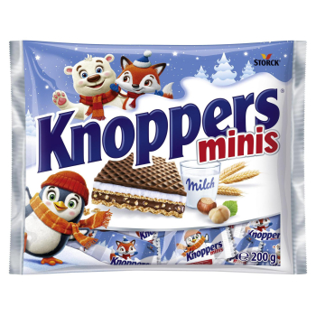 Mini barquillo relleno de crema de avellanas y crema de leche Knoppers 200 g.