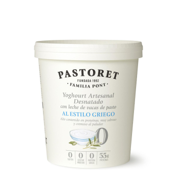 Yogur artesanal desnatado al estilo griego sin azúcar añadido Pastoret sin gluten 900 g.