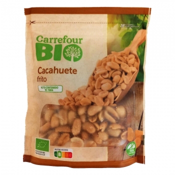 Cacahuetes pelados fritos ecológicos Carrefour Bio doy pack 125 g.