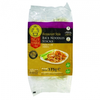 Fideos de arroz planos Tiger Khan Gold sin gluten 375 g.