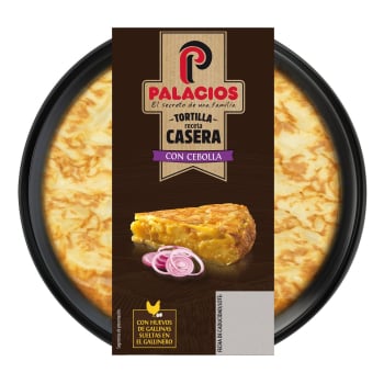Tortilla receta casera con cebolla y huevos camperos Palacios sin gluten y sin lactosa Palacios 300 g.