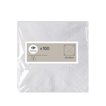 Set 100 Servilletas Blancas 2 Capas 33x33 cm CARREFOUR HOME