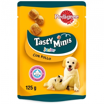 Snacks de pollo para perros cachorros Pedigree Tasty Minis Junior 140 g.