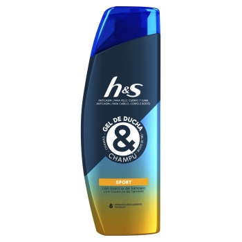 Champú anticaspa y gel de ducha sport con esencia de sándalo para pelo, cuerpo y cara H&S 300 ml.