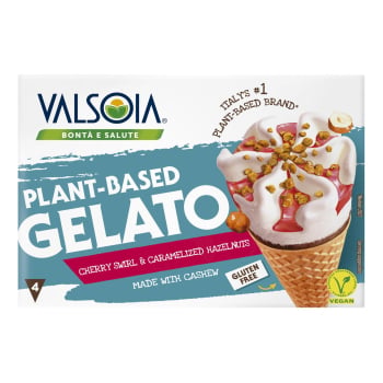 Conos con helado de anacardos con sirope de guindas Valsoia sin gluten 4 ud.