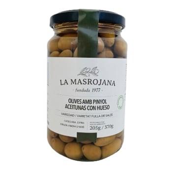 Aceitunas fulla de salze con hueso La Masrojana 205 g.