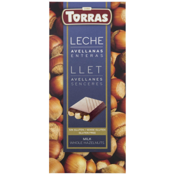 Chocolate con leche y avellanas enteras Torras sin gluten 150 g.