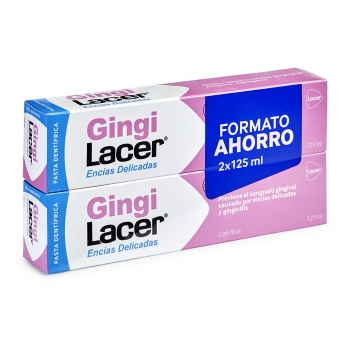 Dentífrico de uso diario que previene el sangrado gingival causado por encías delicadas y gingivitis Gingilacer pack de 2 unidades de 125 ml.