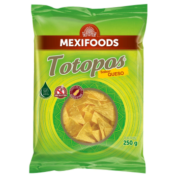 Nachos sabor queso Totopos Mexifoods sin gluten 250 g.