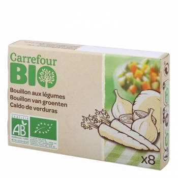 Caldo de verduras en pastillas ecológico Carrefour Bio pack de 8 unidades de 10 g.