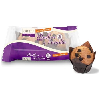 Muffins de vainilla con choco chips Airos sin gluten 2 unidades 85 g. 2 x 85 g