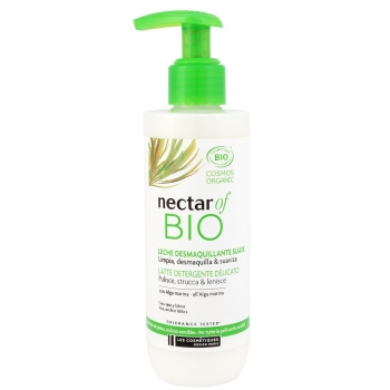 Leche desmaquillante suave con extracto de alga para todo tipo de pieles ecológica Nectar Of Bio 200 ml.