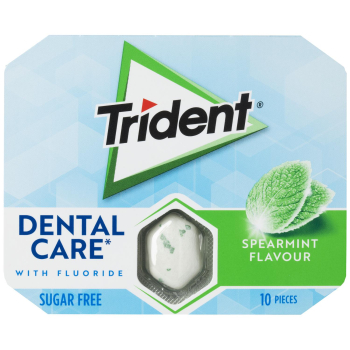 Chicles sabor hierbabuna Trident Dental Care sin azúcar 17 g.