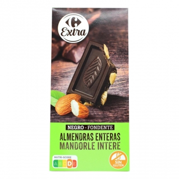 Chocolate negro con almendras enteras Carrefour Extra sin gluten  200 g.