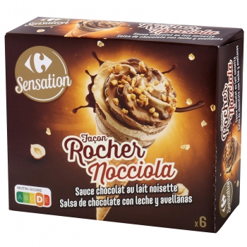 Conos con helado de chocolate y avellanas Carrefour Sensation 6 ud.