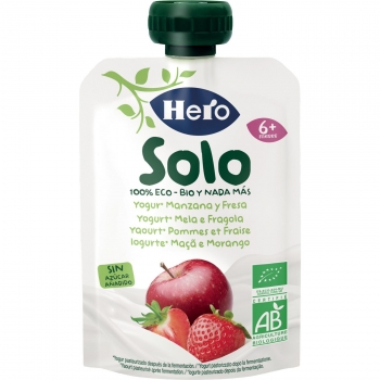 Yogur infantil de manzana y fresa desde 6 meses ecológico Hero Solo sin gluten 100 g.