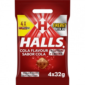Caramelos sabor cola con cafeína sin azúcar Energy Halls 4 paquetes de 32 g.