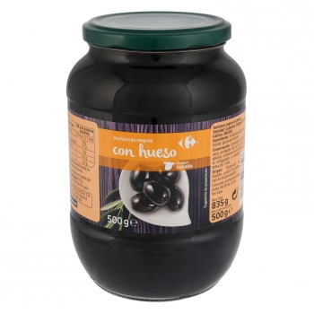Aceitunas negras Cacereñas con hueso Carrefour 500 g.