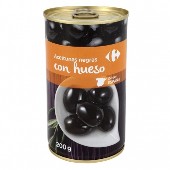 Aceitunas negras Cacereñas con hueso Carrefour 200 g.