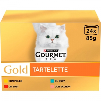 Comida húmeda tartelette surtido para gatos adulto Purina Gourmet Gold 24x85 g.