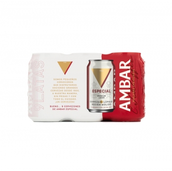 Cerveza Ambar Lager especial pack de 9 latas de 33 cl.