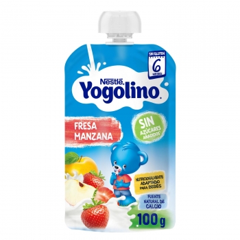 Postre lácteo de fresa y manzana desde 6 meses sin azúcar añadido Nestlé Yogolino sin gluten 100 g.