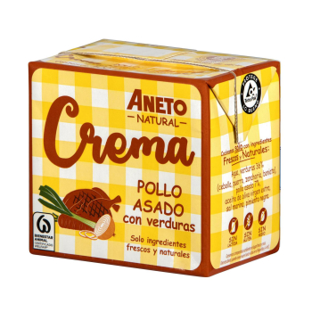 Crema de pollo asado con verduras Aneto sin gluten y sin lactosa brik 500 ml.