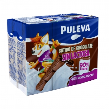 Batido de chocolate 40% menos azúcar Puleva sin gluten sin lactosa pack de 6 briks de 200 ml.