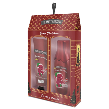 EstucheThe Fruit Company sexy christmas cereza y jazmín: agua de colonia 40 ml y crema de manos 50 ml.