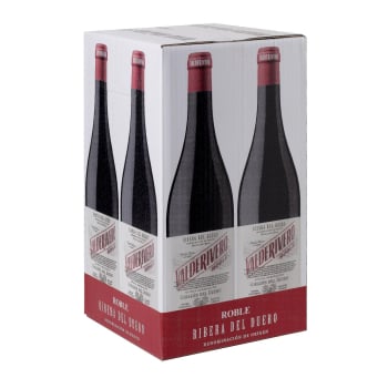 Caja de 4 botellas de vino tinto roble tempranillo Valderivero D.O. Ribera del Duero 75 cl.