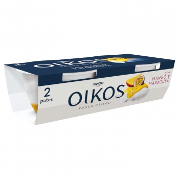 Yogur griego con mango y maracuyá Danone Oikos sin gluten pack de 2 unidades de 110 g.