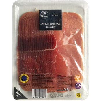 Jamón serrano reserva en lonchas Carrefour El Mercado sin gluten y sin lactosa 240 g