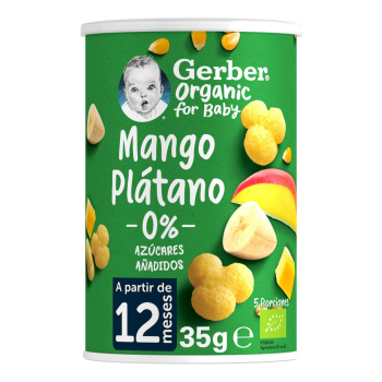 Snacks de cereales con mango y plátano desde 12 meses ecológico Gerber sin azúcar añadido 35 g.